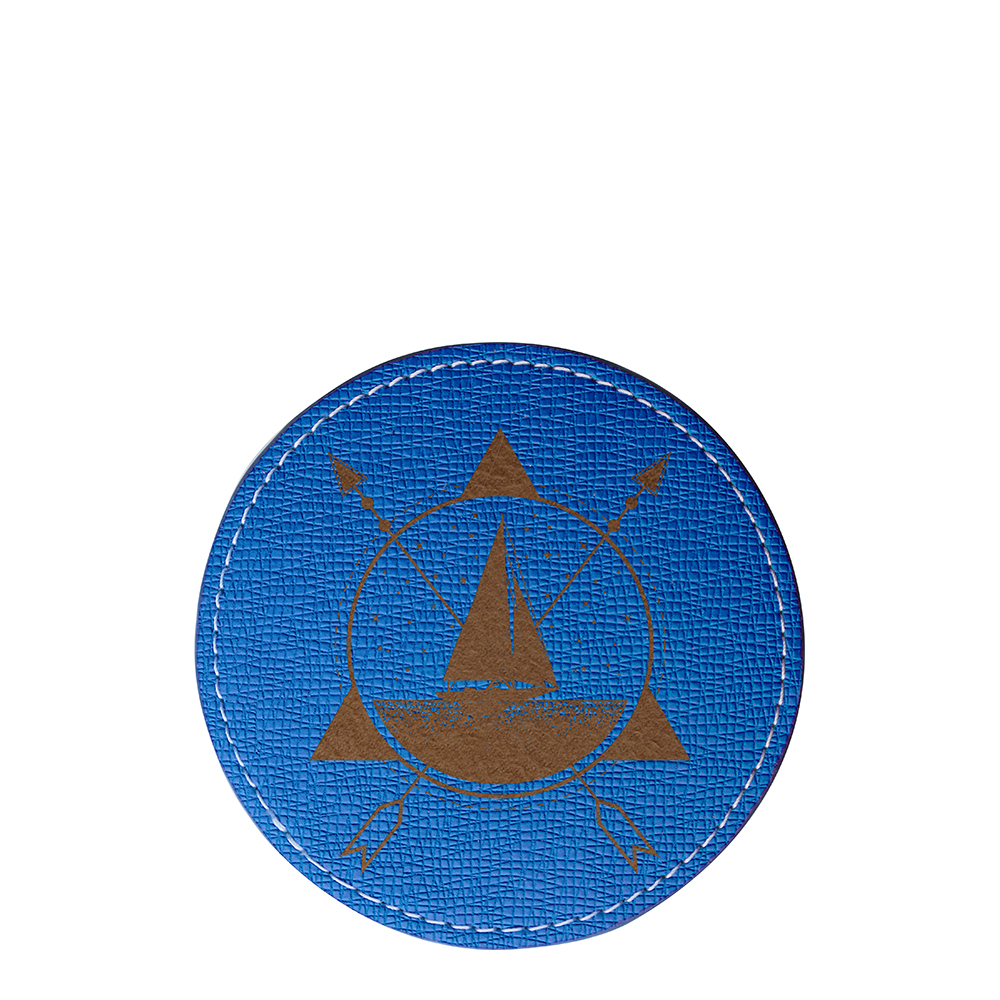 PU Leather Round Mug Coaster Φ9.5cm(Common Blank,Dark Blue)