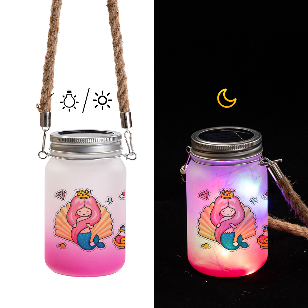 Frosted Mason Jar w/ Lantern Lid and Hemp Rope Handle(15oz/450ml,Sublimation Blank,Rose Red)