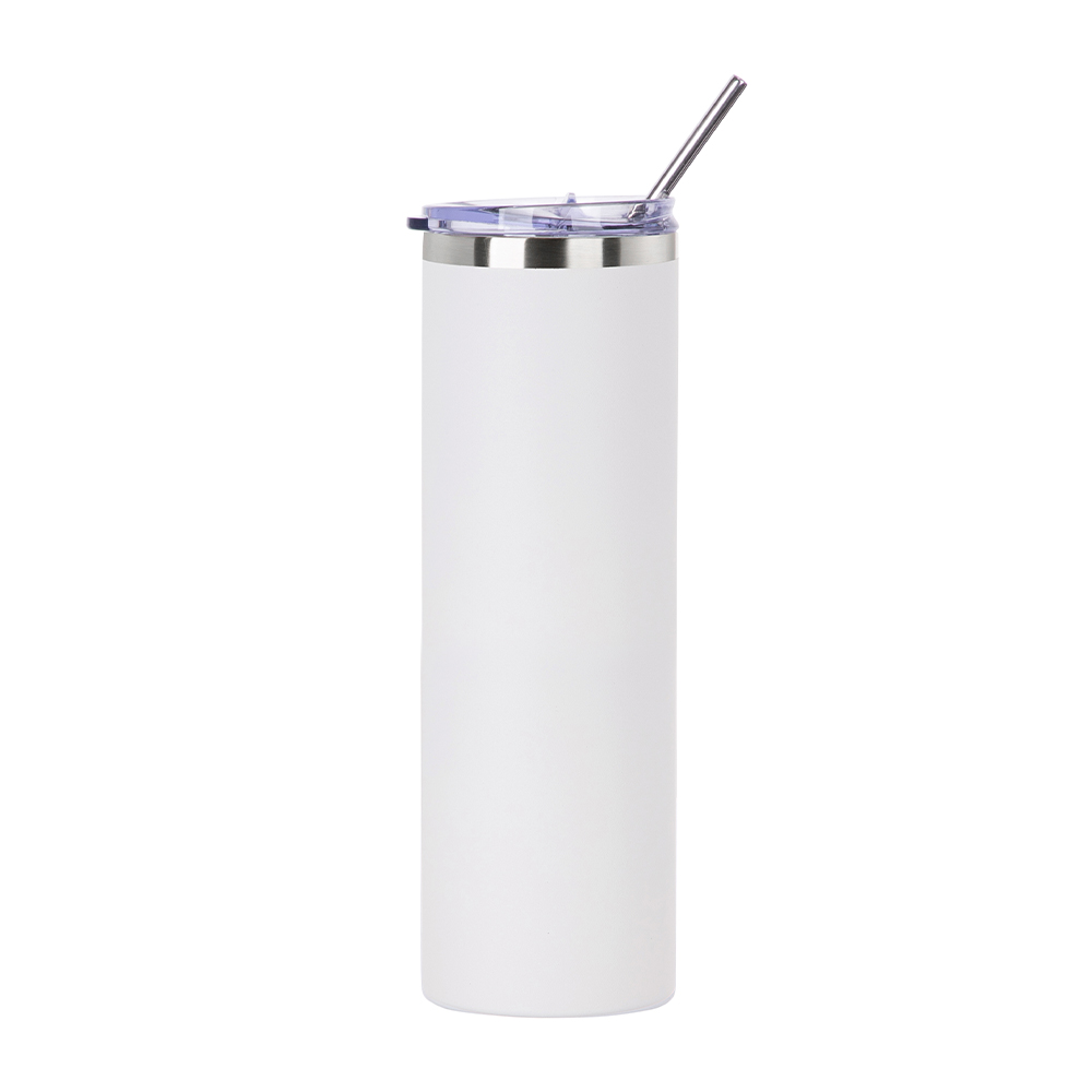 30oz/900ml Stainless Steel Tumbler with Straw &amp; Lid (Powder Coated, White)