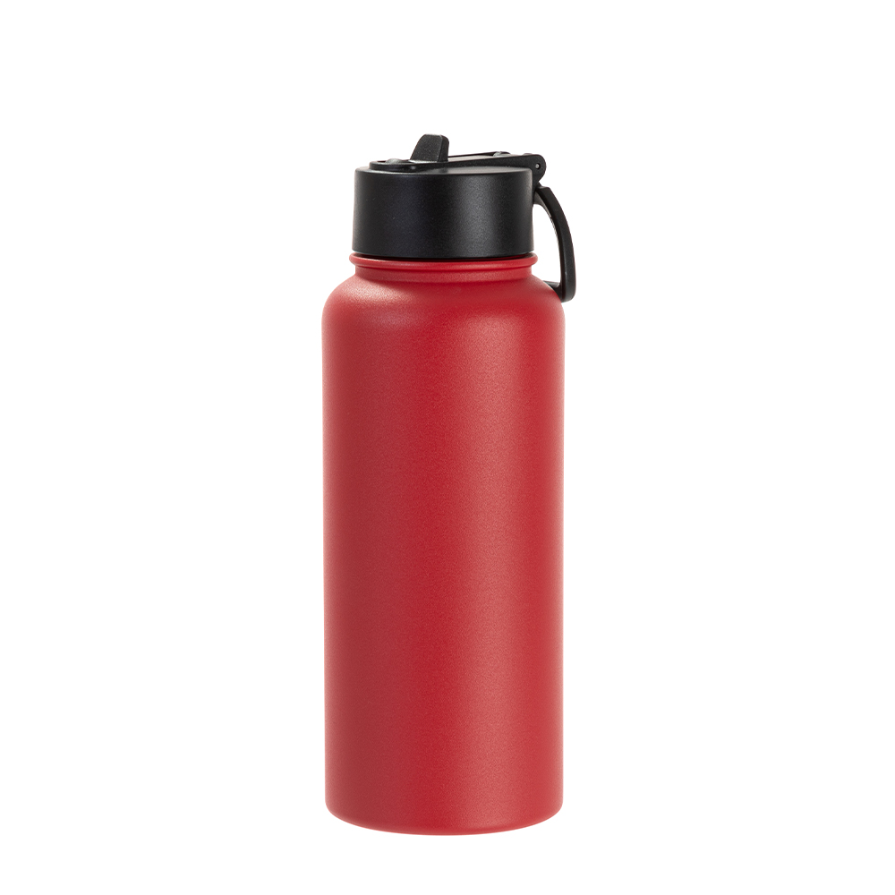 32oz/950ml Stainless Steel Flask with Wide Mouth Straw Lid &amp; Rotating Handle (Powder Coated, Red)