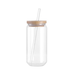 18oz/550ml Clear Glass with Bamboo lid & Glass Straw