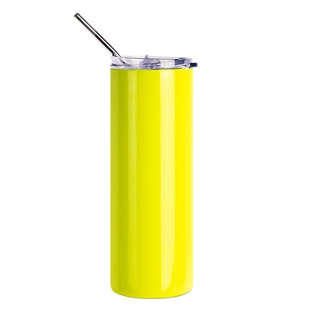 20oz/600ml Stainless Steel Neon Travel Tumbler with Metal Straw & Dust-Proof Slide Lid (Glossy Yellow)