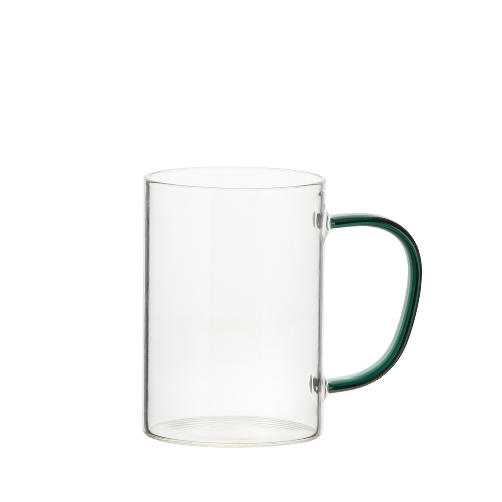 12oz/360ml Glass Mug w/ Green Handle(Clear)  PYD Life - Stainless Steel  Bottles,Tumblers,Mugs & Custom Print