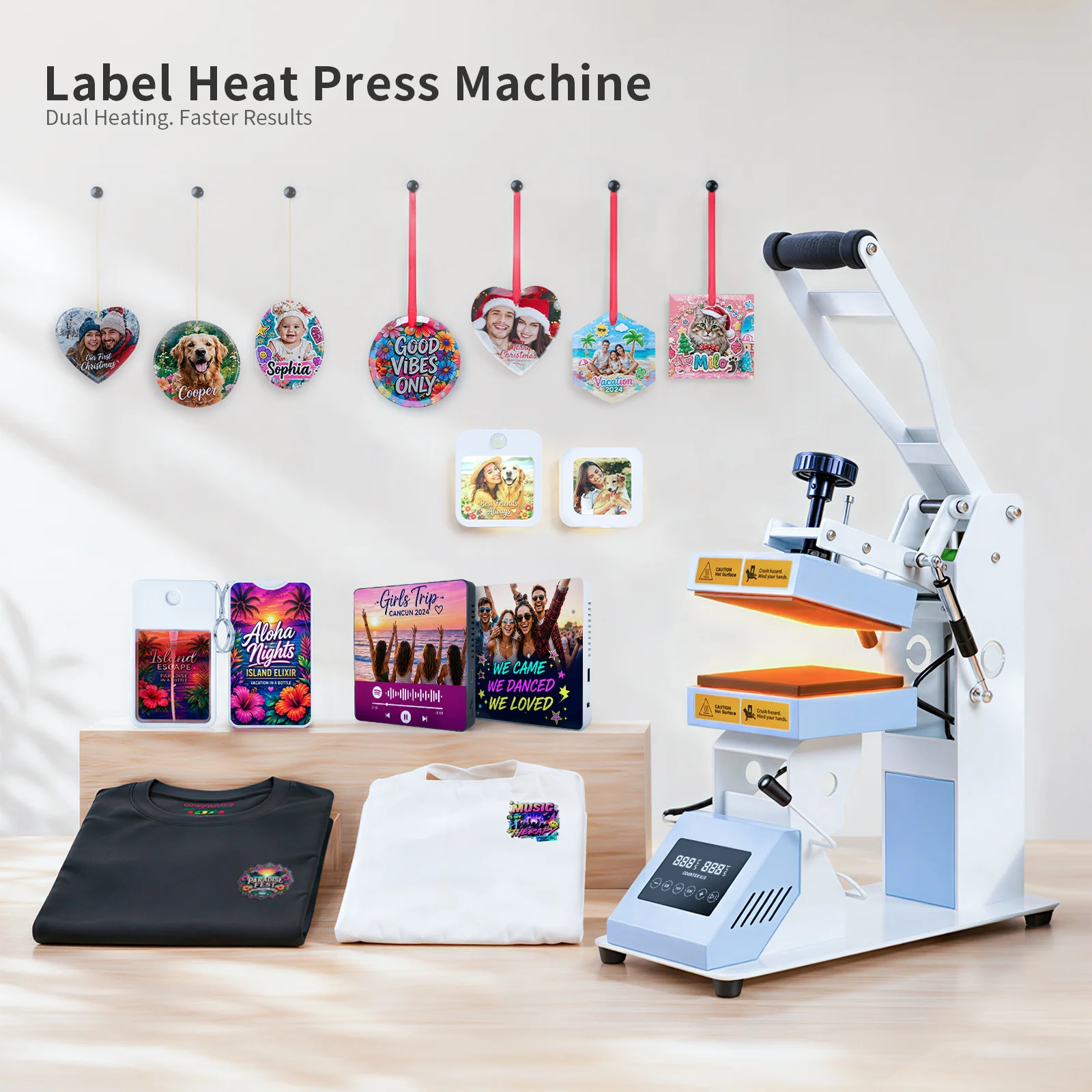 2 in 1 Heat Press Machine for Crafts (Dual Heating Flat 15x15cm + Cap Attachment) thumbnail 4