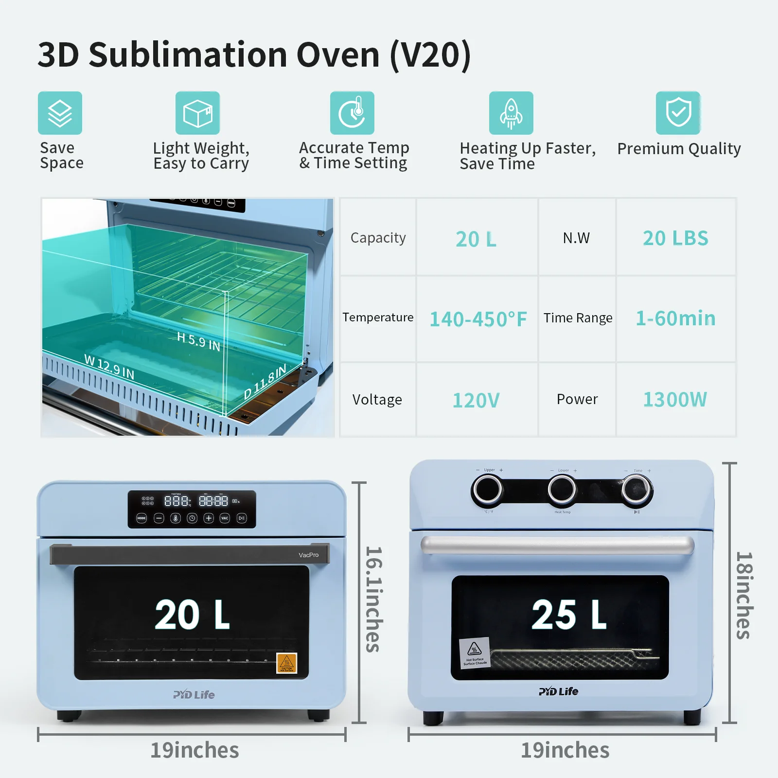 Sublimation Oven with Built-in Vacuum Pump System (20L) thumbnail 8