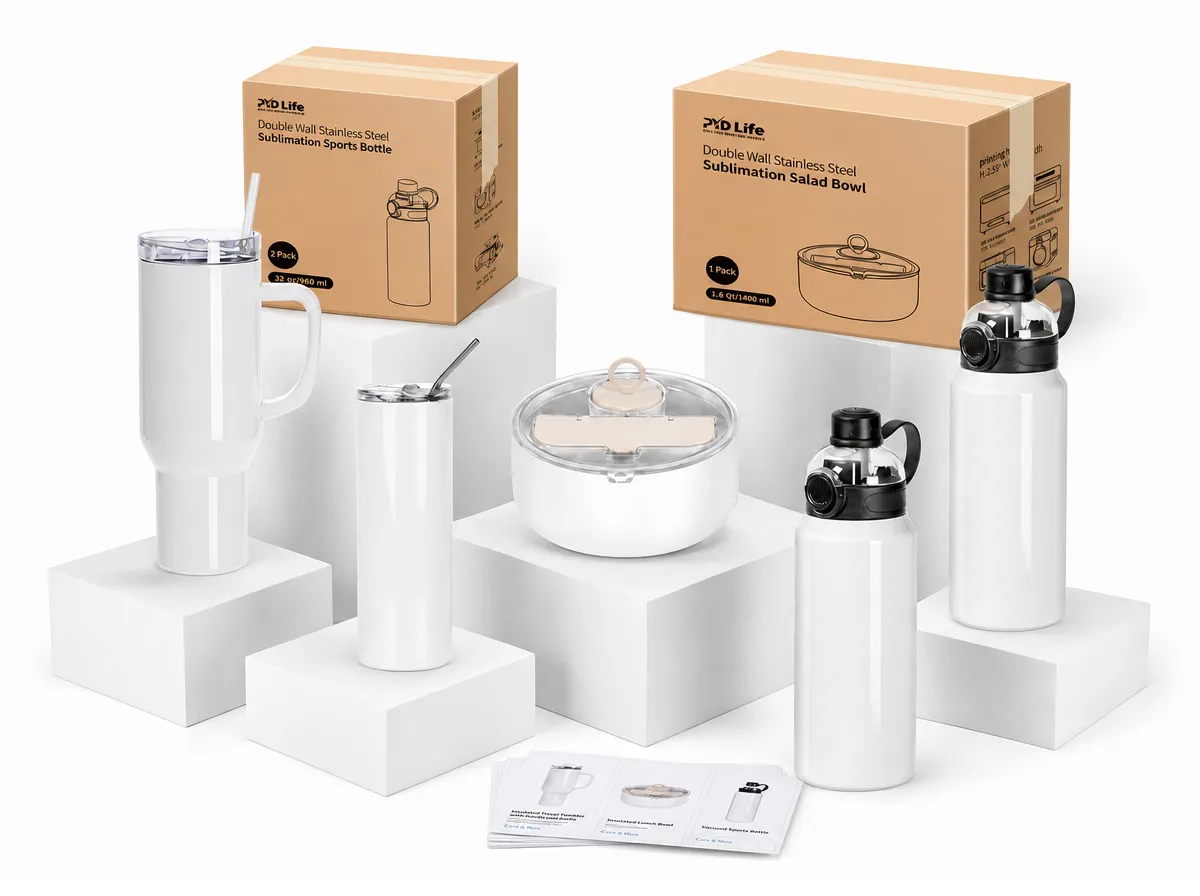 Sublimation tumbler packaging with protected drinkware products
