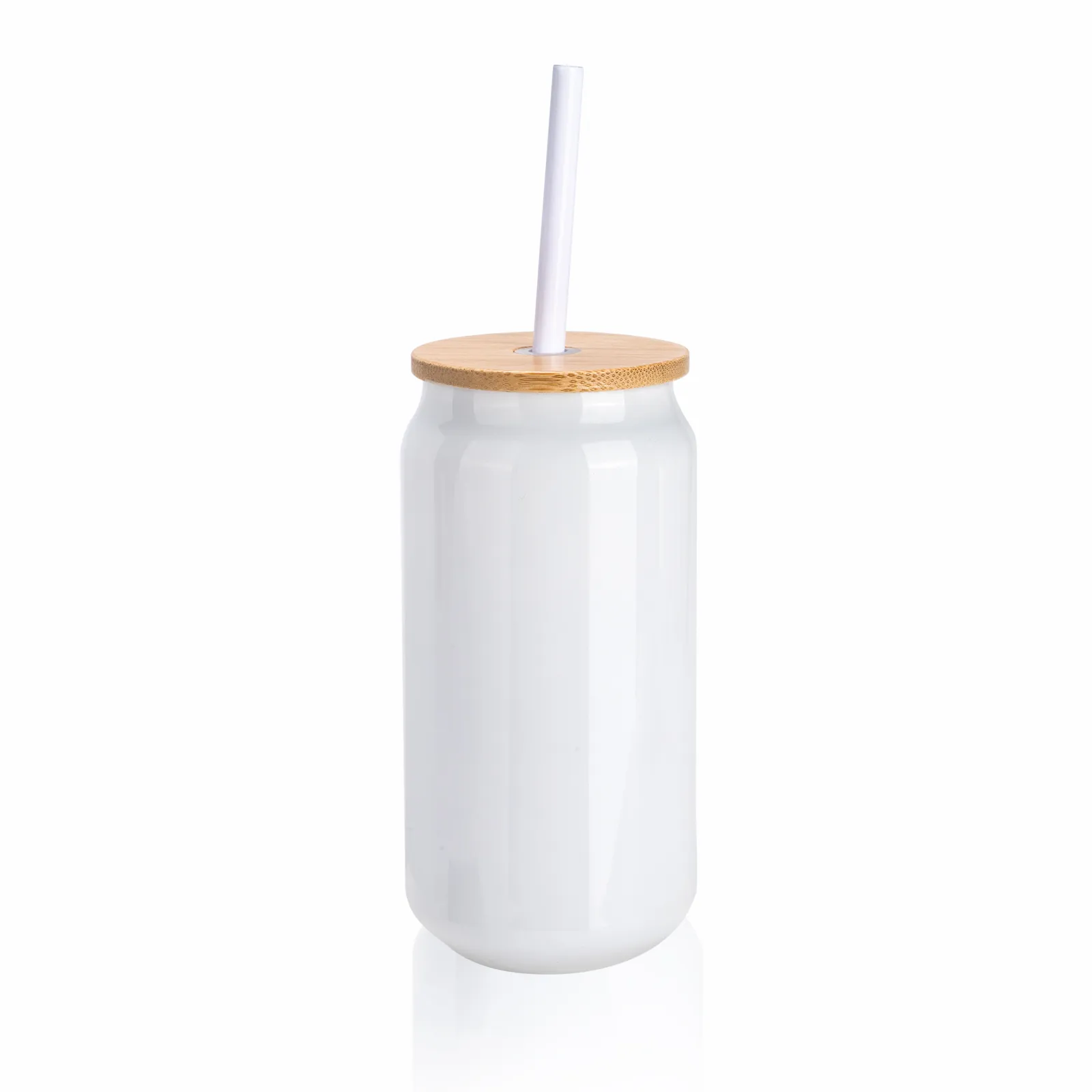 PL157W-450 15oz Sublimation Glass Can with Bamboo Lid and Straw