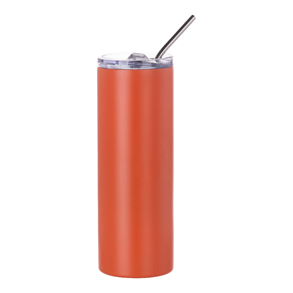 Matte Stainless Steel Tumbler with Straw(20OZ,Sublimation blank,Orange)