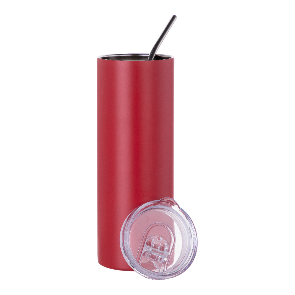 Matte Stainless Steel Tumbler with Straw(20OZ,Sublimation blank,Red)