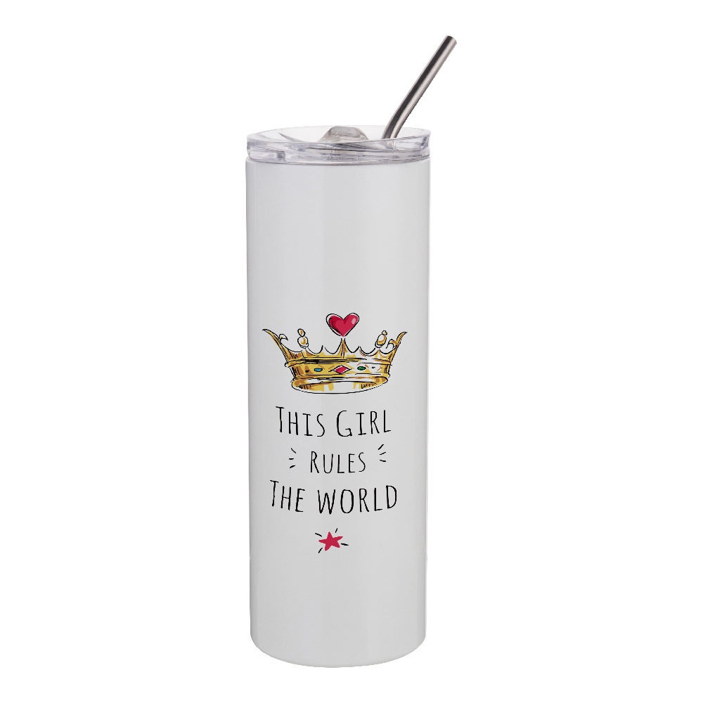 Stainless Steel Tumbler with Straw(20oz/600ml,Sublimation Blank,White)