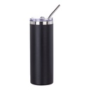 Powder coated Stainless Steel Tumbler with Straw(20OZ,Common Blank,Black)