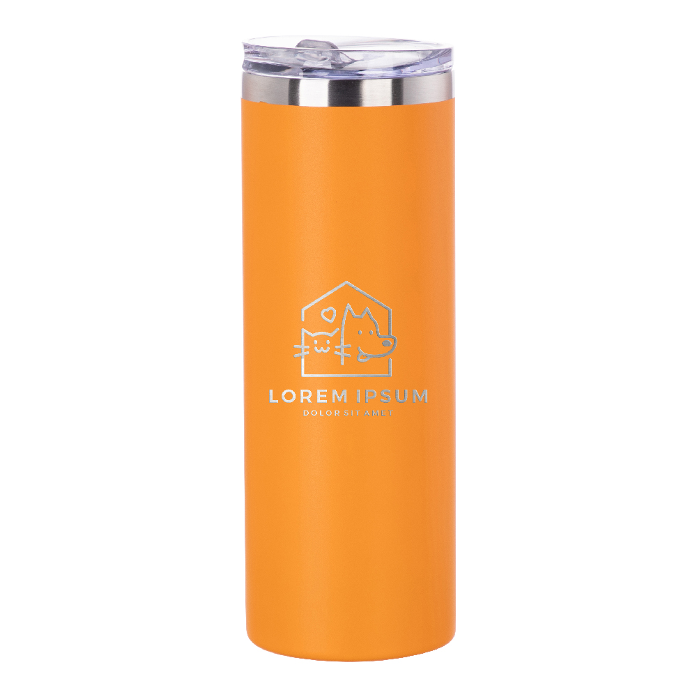 Powder coated Stainless Steel Tumbler with Straw(20OZ,Common Blank,Orange)