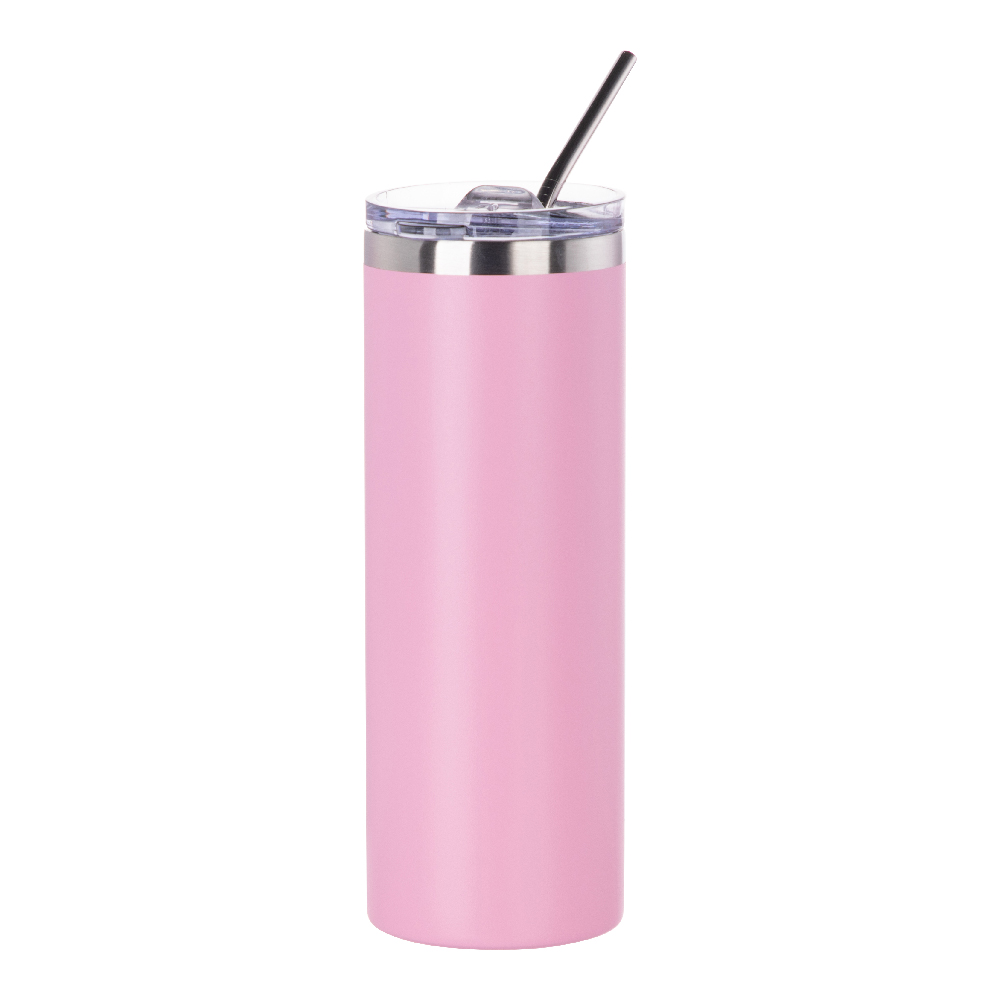 Powder coated Stainless Steel Tumbler with Straw(20OZ,Common Blank,Pink)