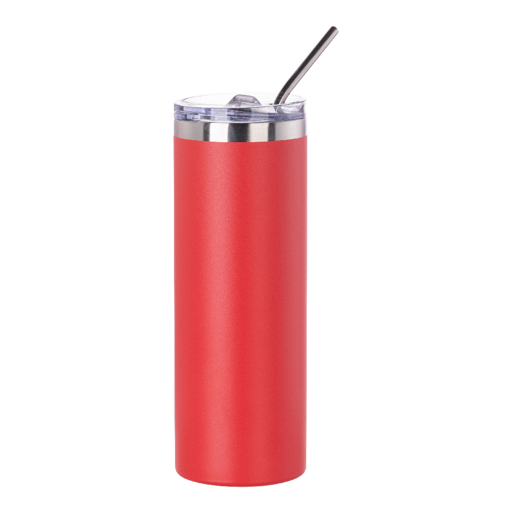 Powder coated Stainless Steel Tumbler with Straw(20OZ,Common Blank,Red)