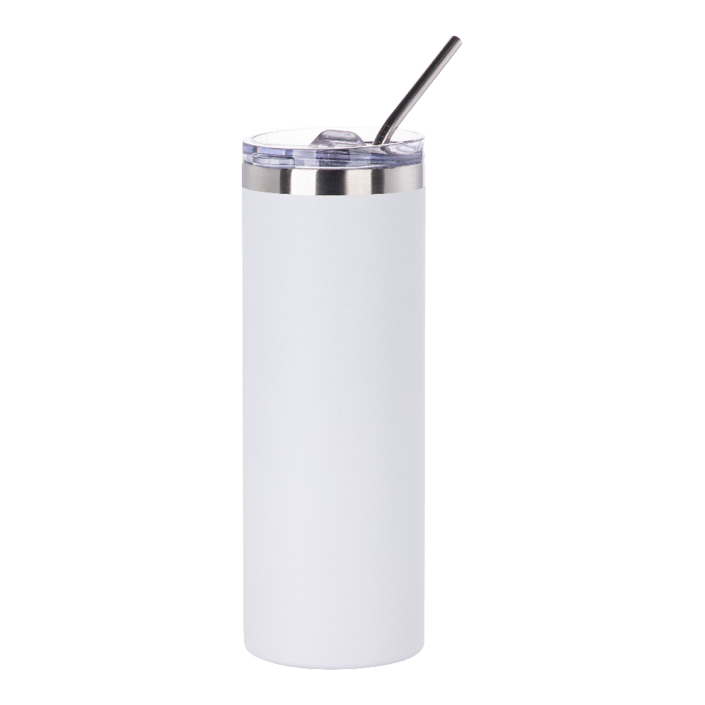 Powder coated Stainless Steel Tumbler with Straw(20OZ,Common Blank,White)