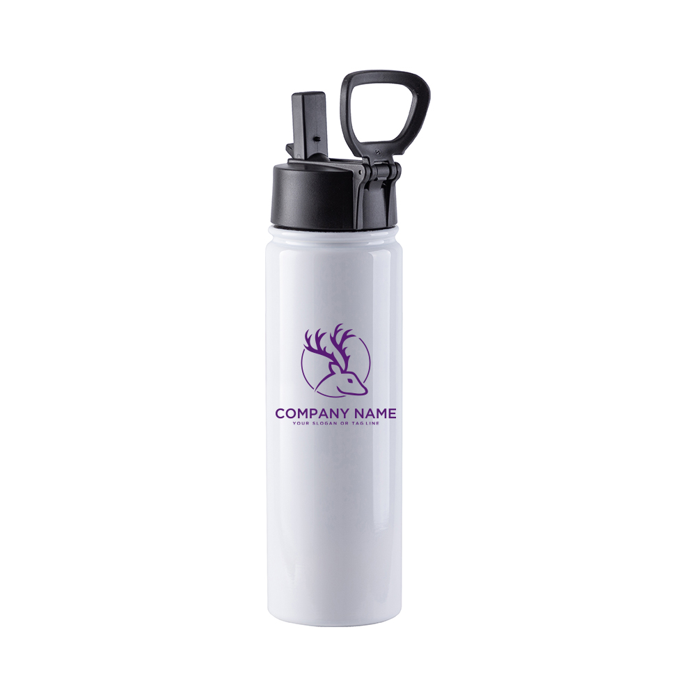 Stainless Steel Flask with Wide Mouth Straw Lid &amp; Rotating Handle(22oz/650ml,Sublimation Blank,White)
