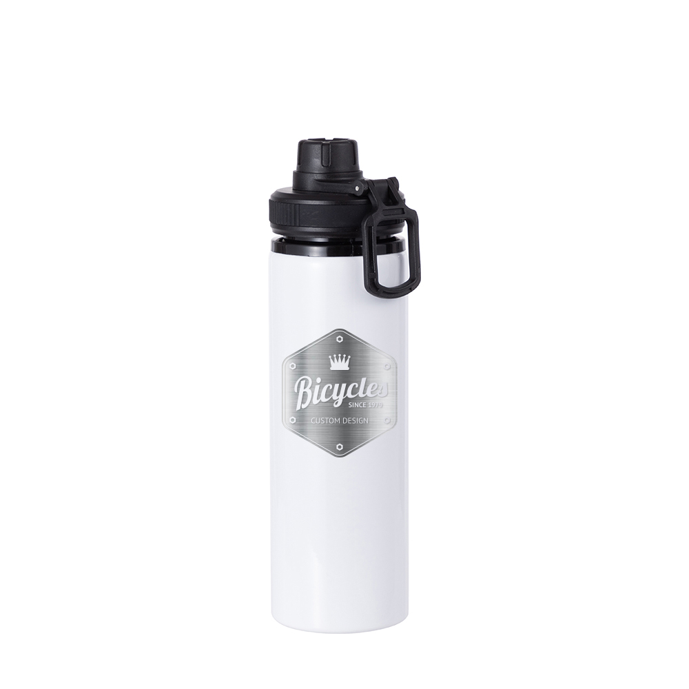 Alu Water Bottle with Black Cap(28oz/850ml,Sublimation Blank,White)