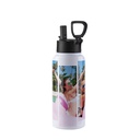 Stainless Steel Flask with Wide Mouth Straw Lid &amp; Rotating Handle(32oz/950ml,Sublimation Blank,White)