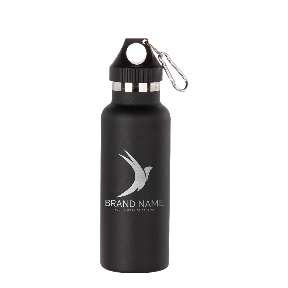 Powder Coated Sports Bottle with Plastic &amp; Carabiner Lid(17oz/500ml,Common Blank,Black)
