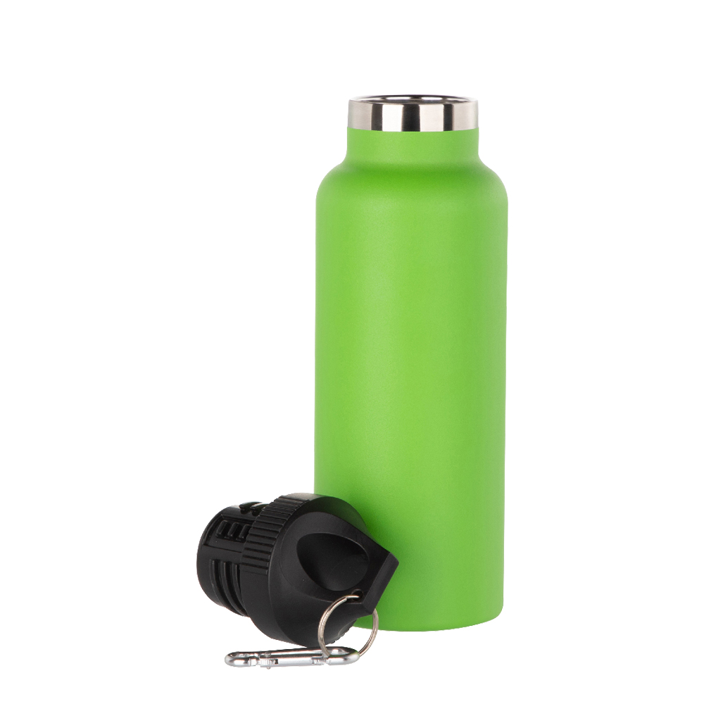 Powder Coated Sports Bottle with Plastic &amp; Carabiner Lid(17oz/500ml,Common Blank,Grass Green)