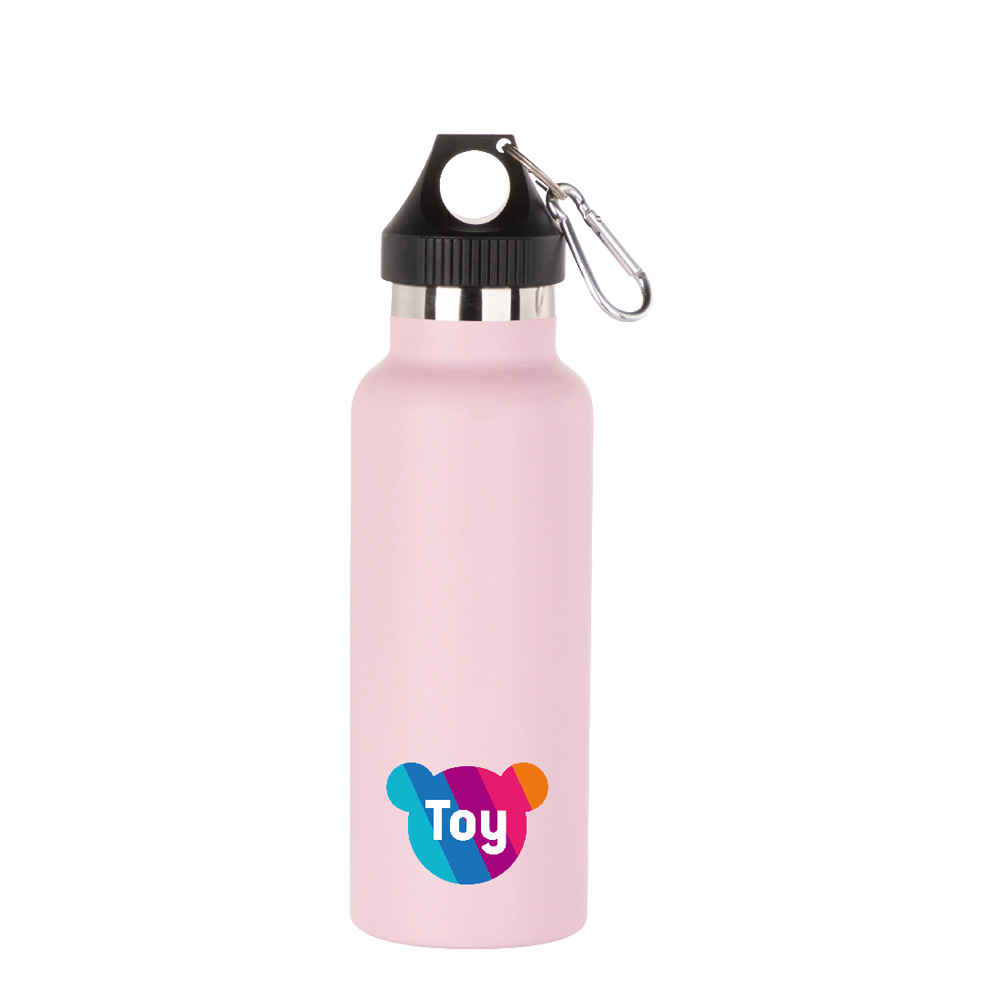 Powder Coated Sports Bottle with Plastic &amp; Carabiner Lid(17oz/500ml,Common Blank,Pink)