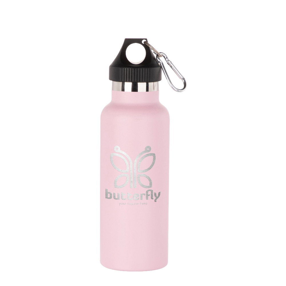 Powder Coated Sports Bottle with Plastic &amp; Carabiner Lid(17oz/500ml,Common Blank,Pink)