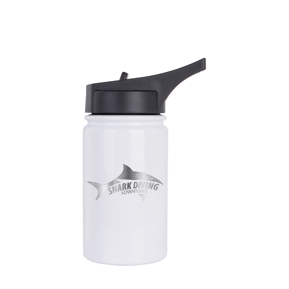 Stainless Steel Flask w/ Sports Straw Cap Flip Lid(12oz/350ml,Sublimation Blank,White)