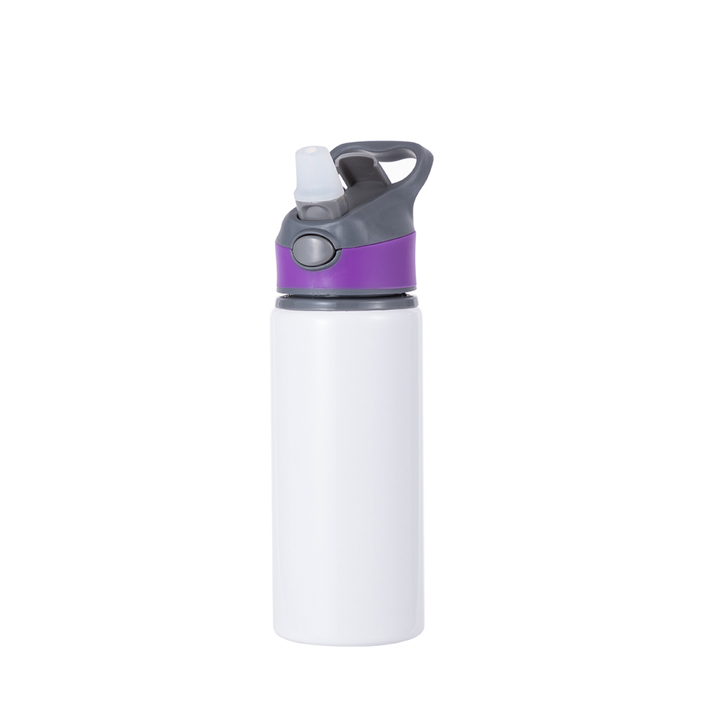 Alu Water Bottle with Purple Cap(22oz/650ml,Sublimation Blank,White)