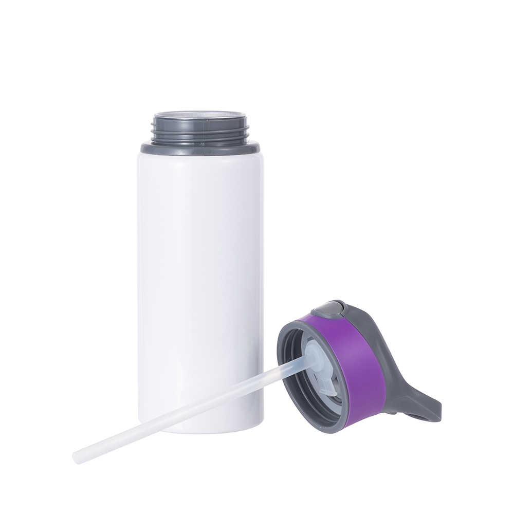 Alu Water Bottle with Purple Cap(22oz/650ml,Sublimation Blank,White)