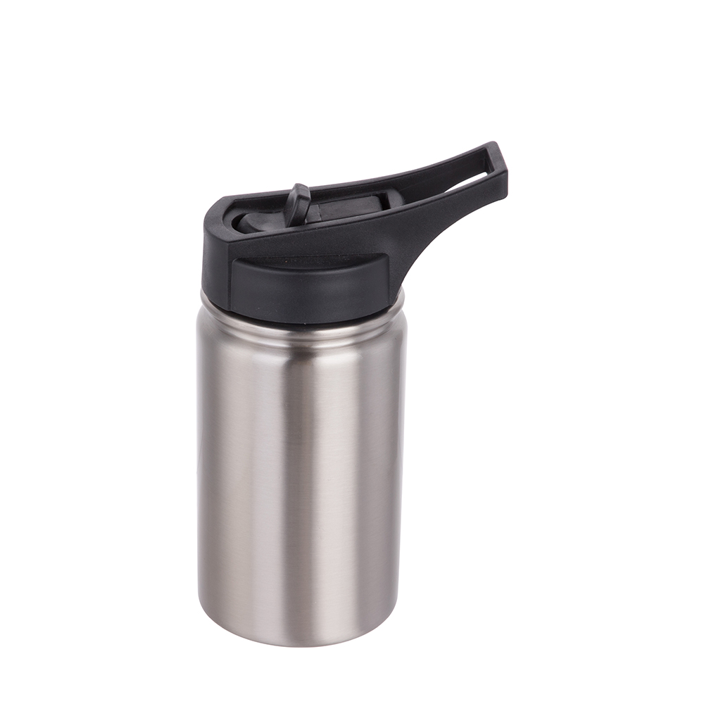 Stainless Steel Flask w/ Sports Straw Cap Flip Lid(12oz/350ml,Sublimation Blank,Silver)