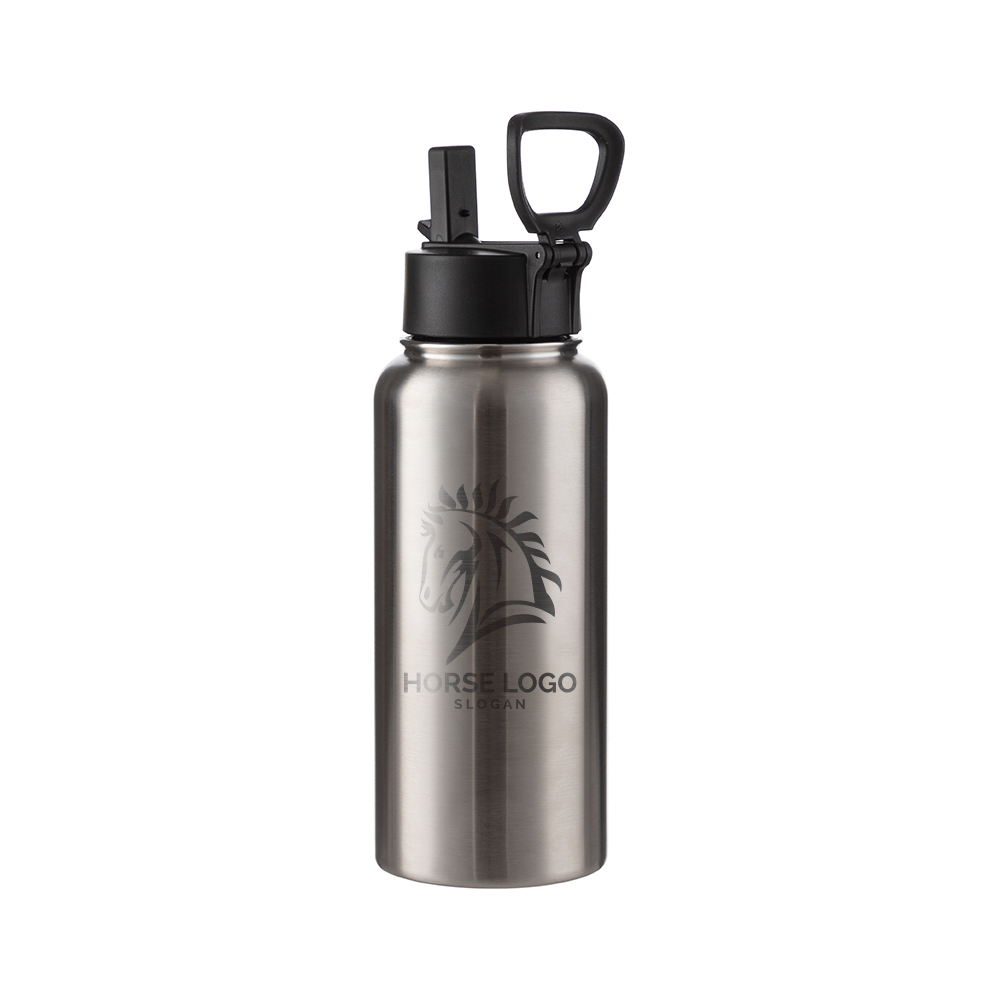 Stainless Steel Flask with Wide Mouth Straw Lid &amp; Rotating Handle(32oz/950ml,Sublimation Blank,Silver)