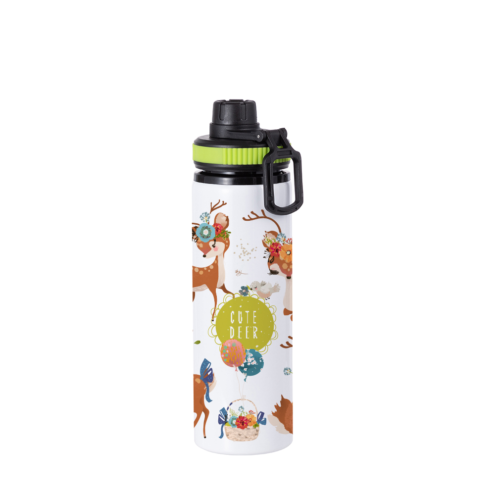 Alu Water Bottle with Green Cap(28oz/850ml,Sublimation Blank,White)