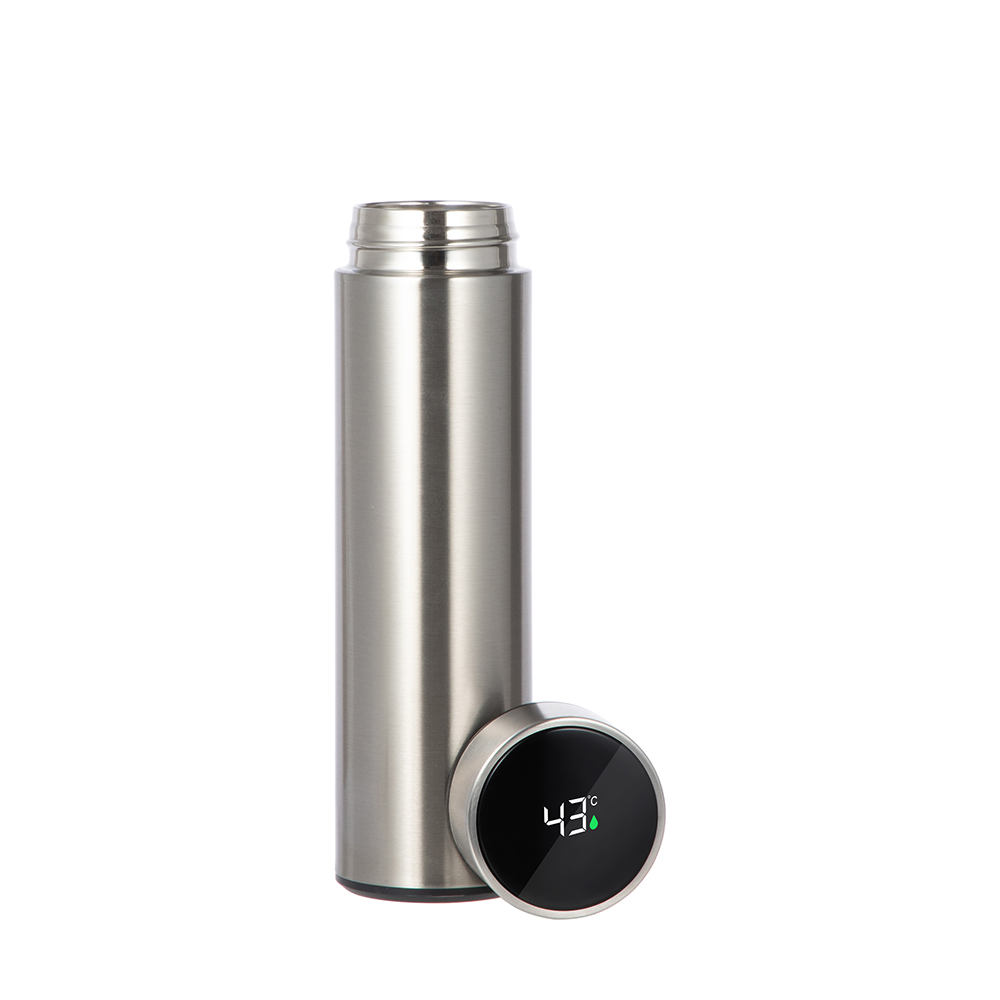 Smart Stainless Steel Flask w/ Temp. Display(16oz/450ml,Sublimation Blank,Silver)