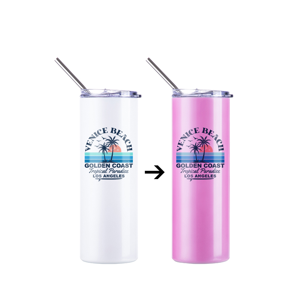 Color Changing Tumbler with Straw(20oz/600ml,Sublimation blank,White-Red)