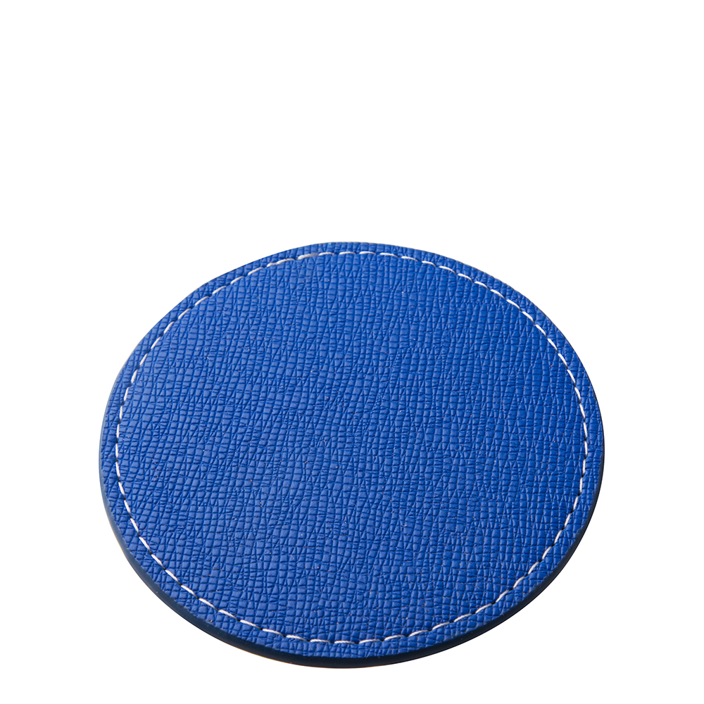 PU Leather Round Mug Coaster Φ9.5cm(Common Blank,Dark Blue)