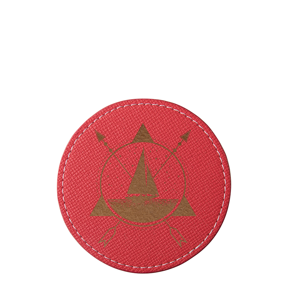PU Leather Round Mug Coaster Φ9.5cm(Common Blank,Red)
