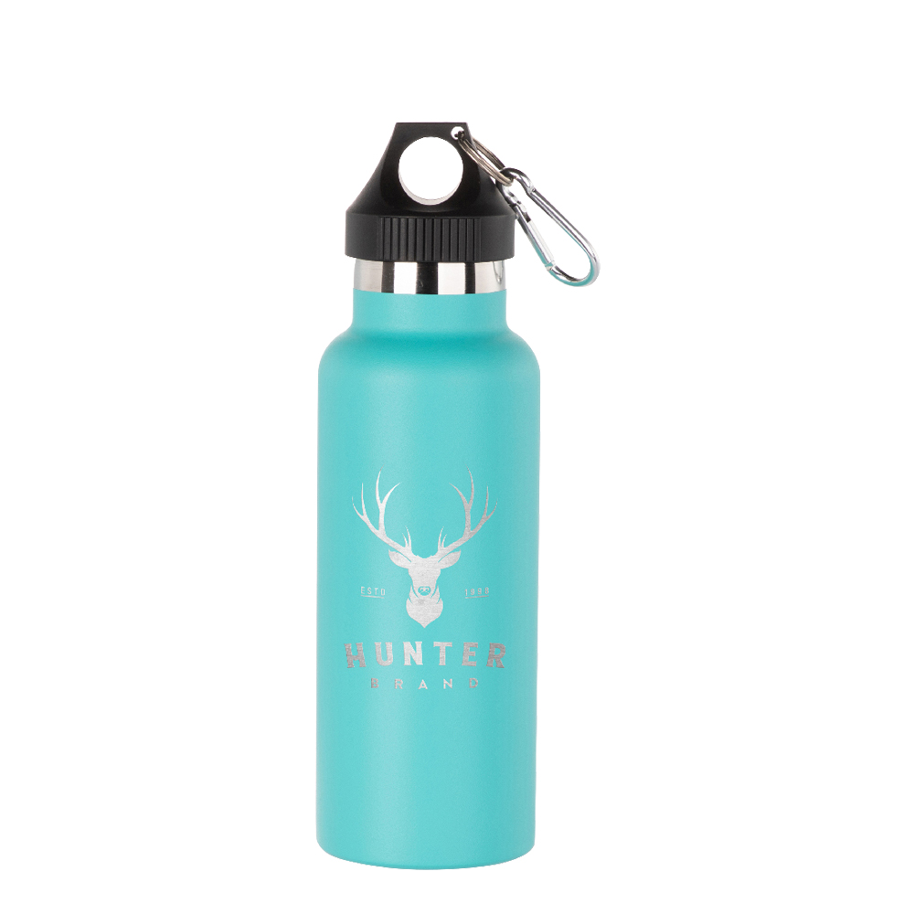 Powder Coated Sports Bottle with Plastic &amp; Carabiner Lid(17oz/500ml,Common Blank,Mint Green)