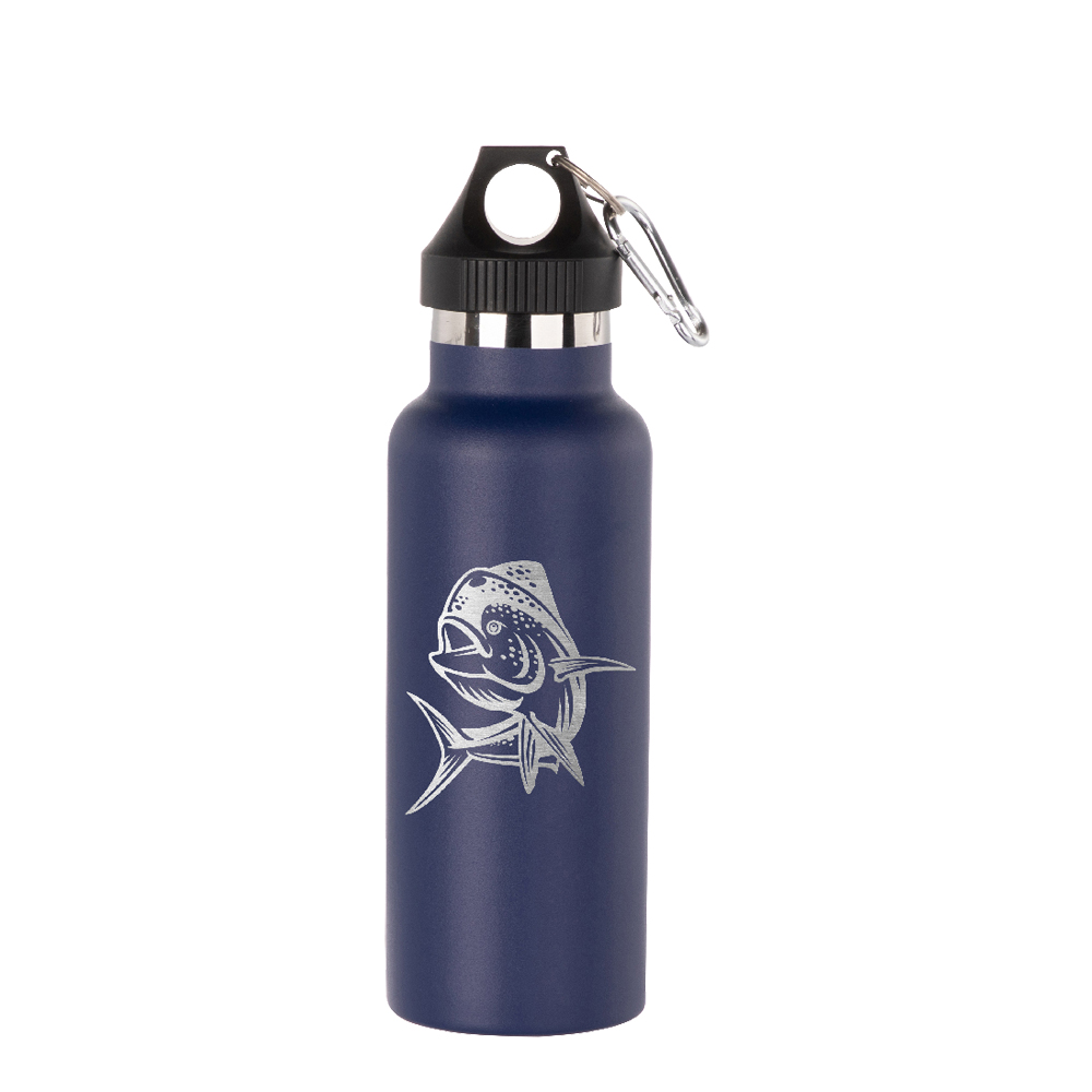 Powder Coated Sports Bottle with Plastic &amp; Carabiner Lid(17oz/500ml,Common Blank,Dark Blue)