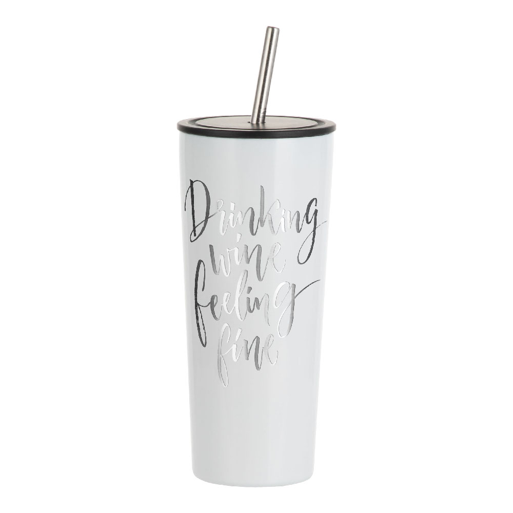 Stainless Steel Tumbler with flat lid &amp; straw(22oz/650ml,Common Blank,White)