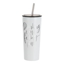 Stainless Steel Tumbler with flat lid &amp; straw(22oz/650ml,Common Blank,White)