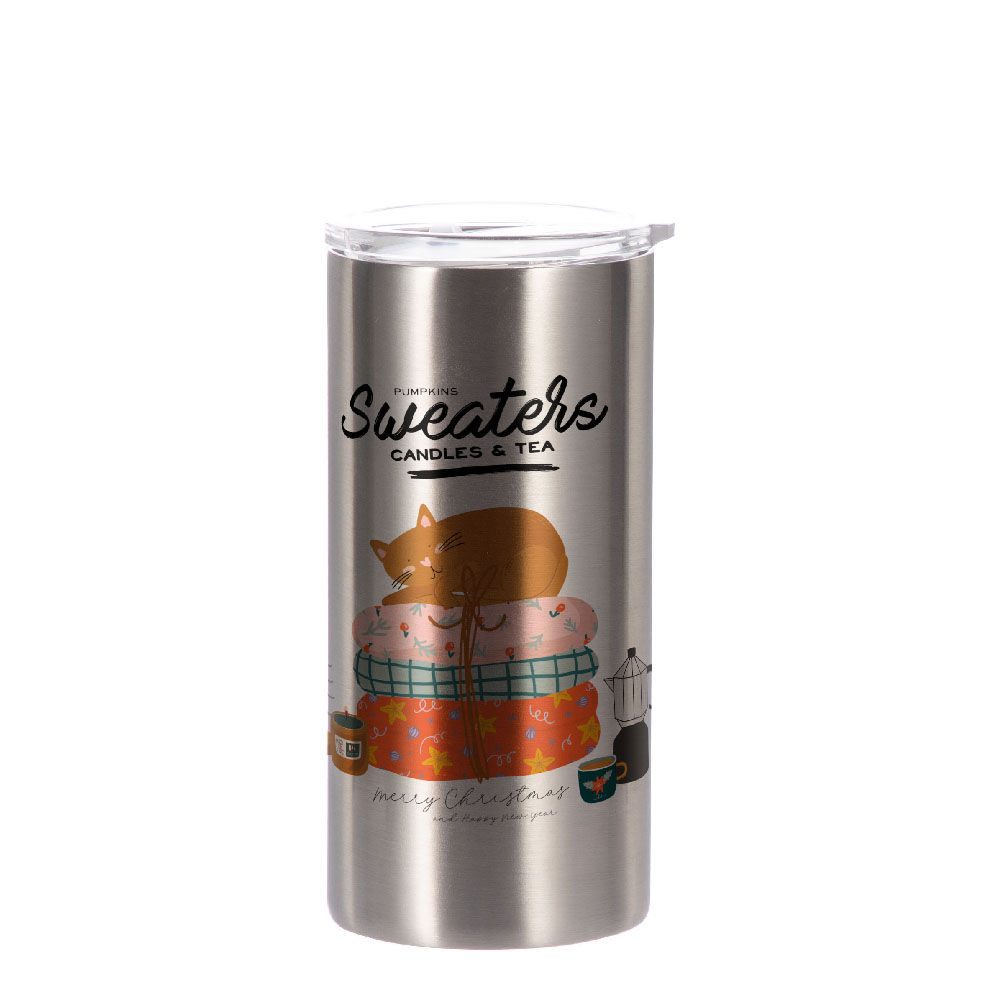 Stainless Steel Straight Tumbler (2-in-1)(12oz/350ml,Sublimation blank,Silver)