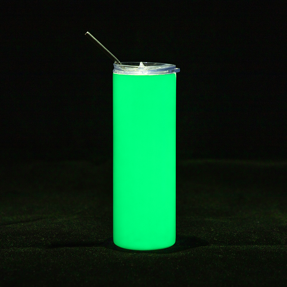 Luminous Skinny Tumbler w/ Straw(20oz/600ml,Common Blank,White-Green)