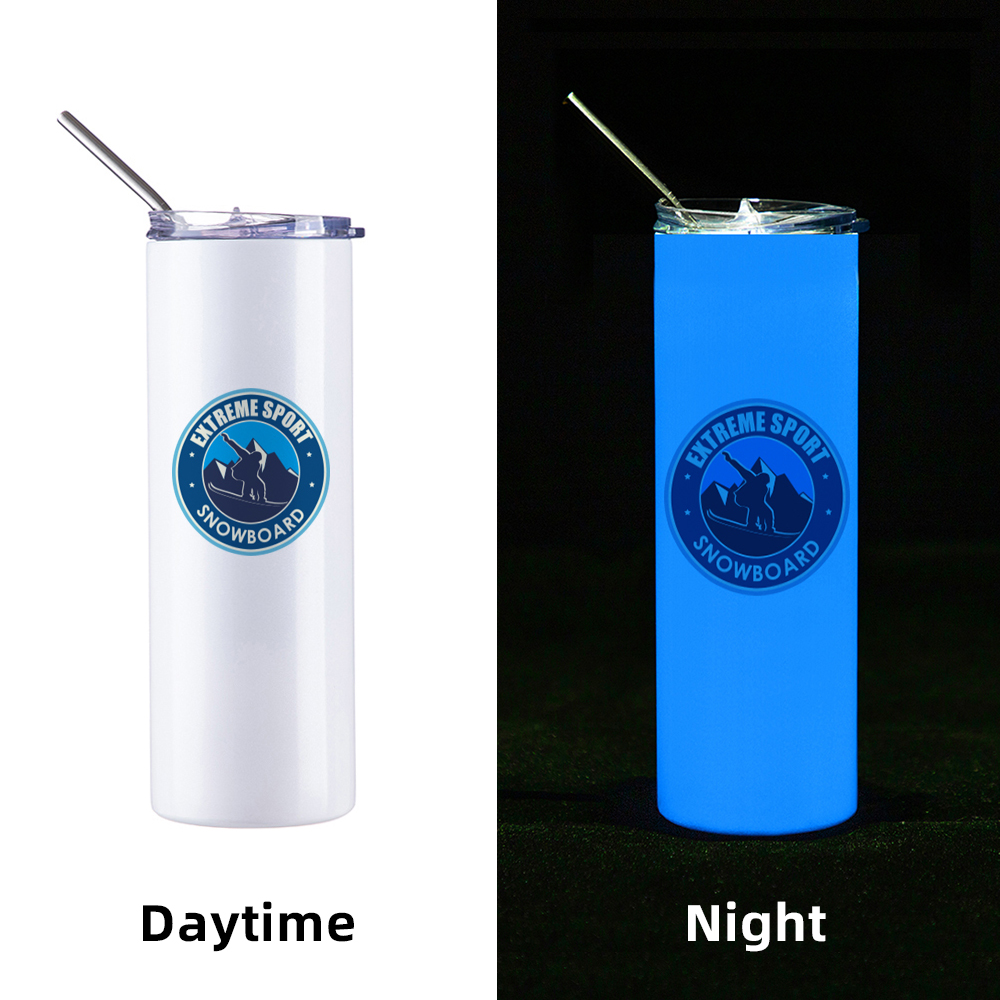 Luminous Skinny Tumbler w/ Straw(20oz/600ml,Common Blank,White-Blue)