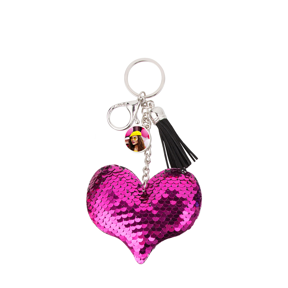 Heart Sequin Keychain w/  Short Tassel