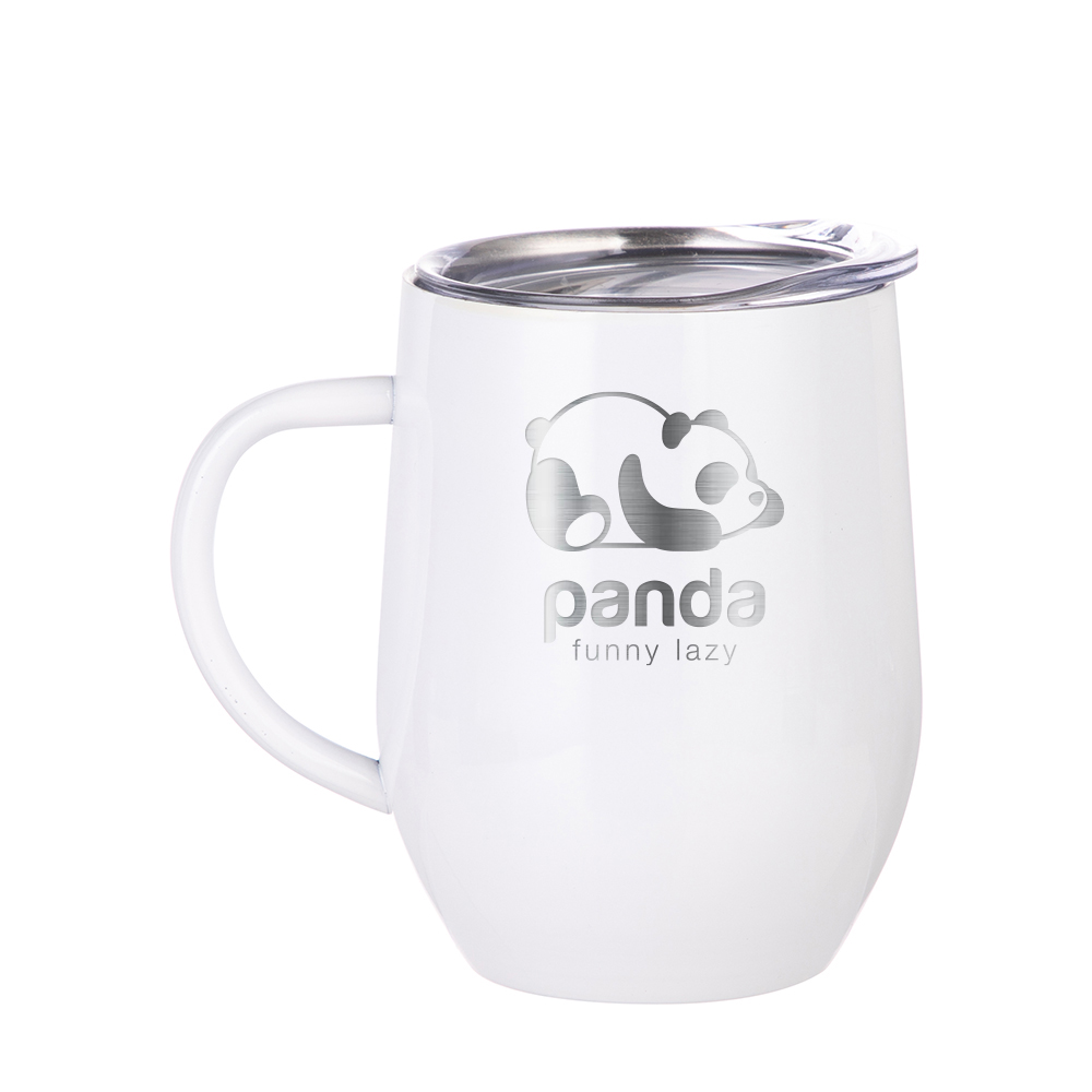 Stainless Steel Wine Cup with Handle(12oz/360ml,Sublimation Blank,White)