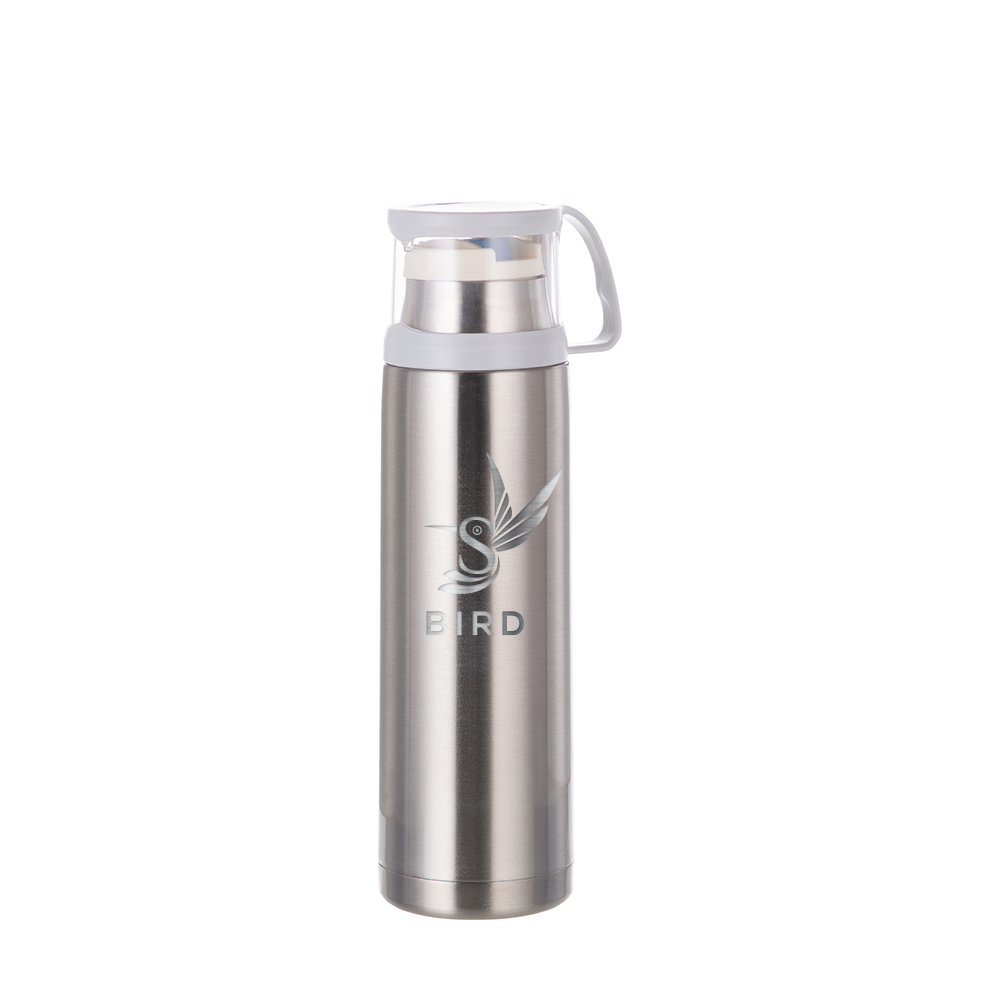 Stainless Steel Flask Thermos with Cup lid(17oz/500ml,Sublimation Blank,Silver)