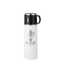 Stainless Steel Flask Thermos with Cup lid(17oz/500ml,Sublimation Blank,White)