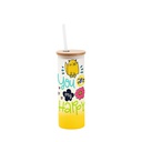 Frosted Glass Skinny Tumbler w/Straw &amp; Bamboo Lid(17oz/500ml,Sublimation Blank,Yellow)