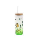 Frosted Glass Skinny Tumbler w/Straw &amp; Bamboo Lid(17oz/500ml,Sublimation Blank,Green)