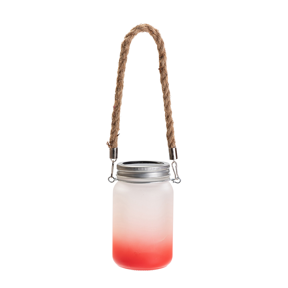 Frosted Mason Jar w/ Lantern Lid and Hemp Rope Handle(15oz/450ml,Sublimation Blank,Red)